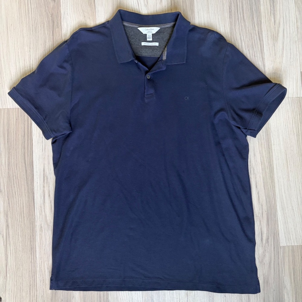 Calvin Klein Mens XL Navy Blue Pima Cotton Body Fit Short Sleeve Polo Shirt